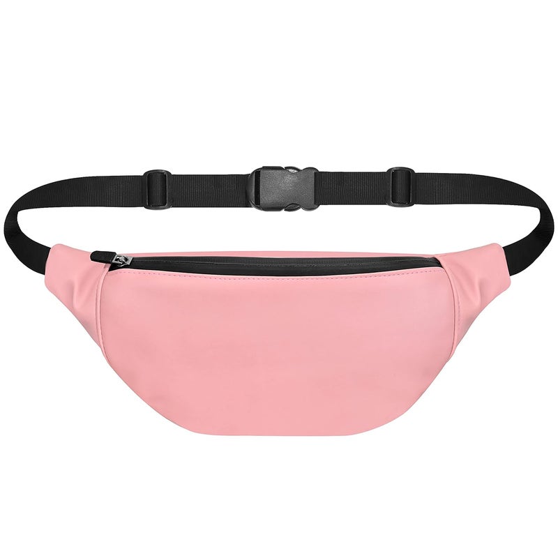 Syutm Unisex Premium Leather Waist Pack Travel Handy Hiking Zip Pouch Elegant Style Document Money Phone Belt Sport Bag for Men and Women Adjustable Strap (Peach Blossom) - Image 1