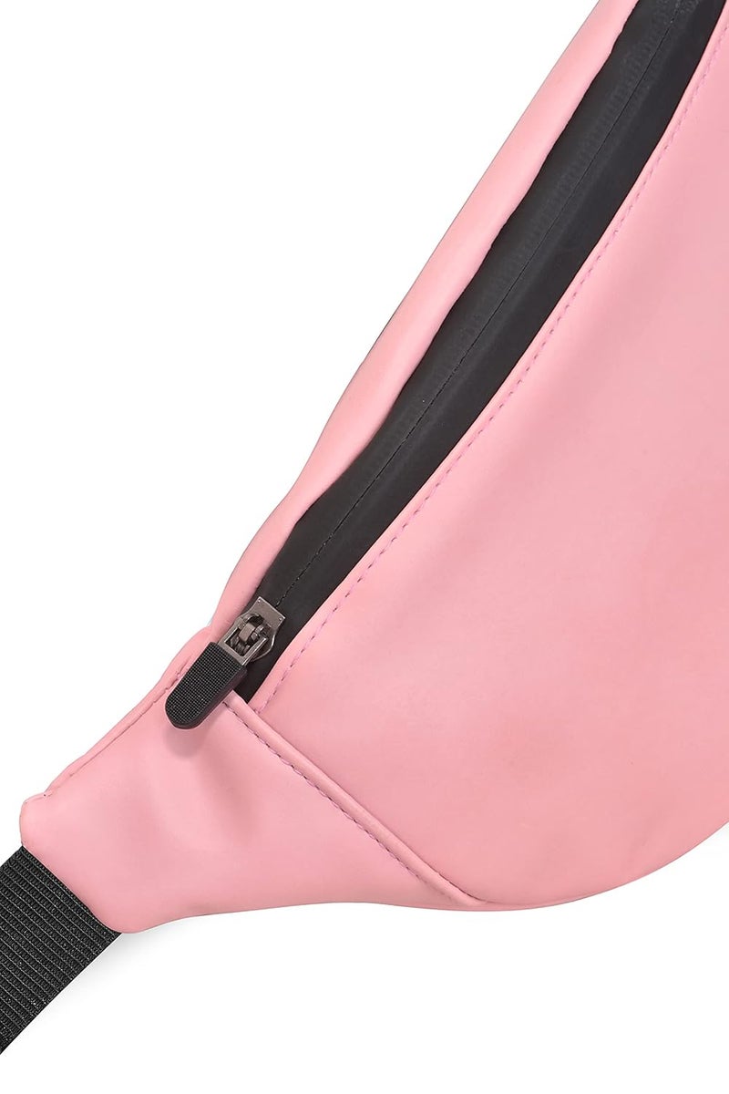 Syutm Unisex Premium Leather Waist Pack Travel Handy Hiking Zip Pouch Elegant Style Document Money Phone Belt Sport Bag for Men and Women Adjustable Strap (Peach Blossom) - Image 3