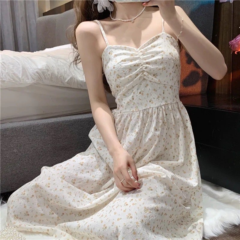 Summer 2024 New French Style First Love Floral Sling Dress Lace Cardigan 8898 Yellow Slip Skirt