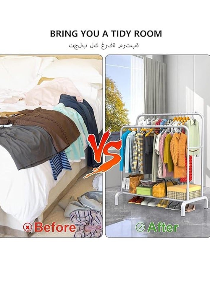 dida-cosmos Freestanding Hanger Double Pole Multi-functional Bedroom Clothing Rack, White ‎56 x 110 x 150 cm - Image 3