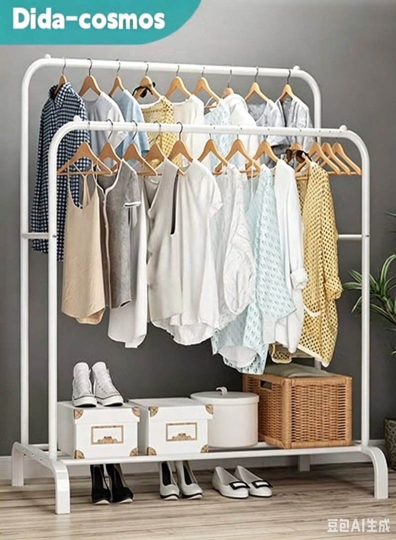 dida-cosmos Freestanding Hanger Double Pole Multi-functional Bedroom Clothing Rack, White ‎56 x 110 x 150 cm - Image 1