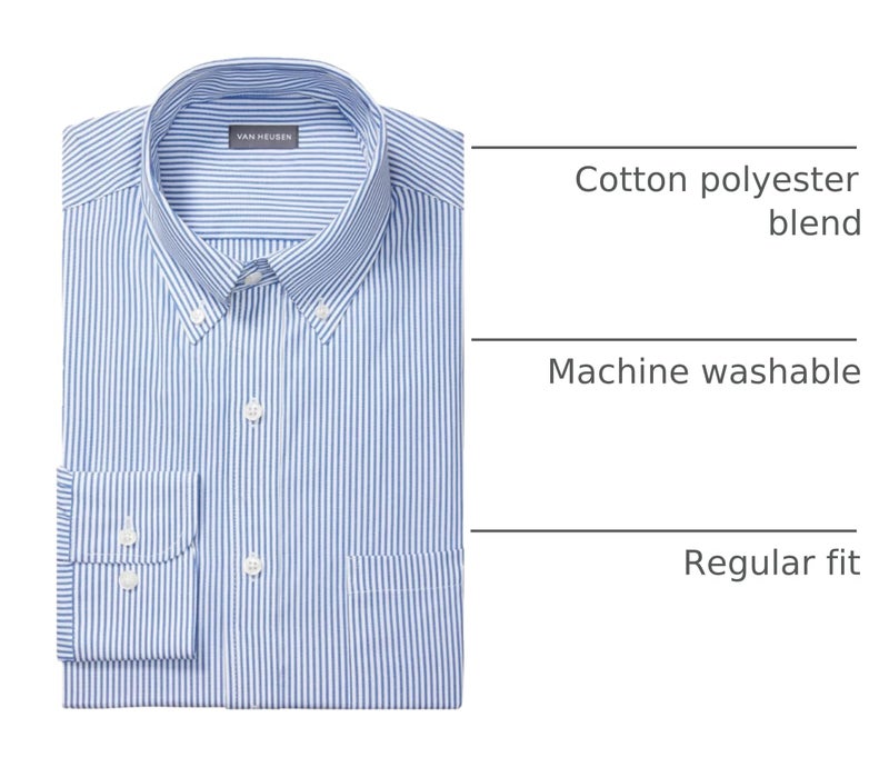 Van Heusen قميص رسمي مخطط بنمط دقيق للرجال من فان هيوزن، أزرق، 18.5 بوصة للرقبة، 36 -37 بوصة للأكمام، XX-كبير أمريكي - Image 4