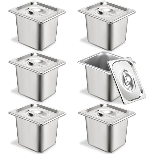 TSUBOR 6 Set Stainless Steel Hotel Pans 16 Size 6 Inch Deep With Lids AntiJam Chafing Steam Table Pans Catering Food Storage Metal Pan