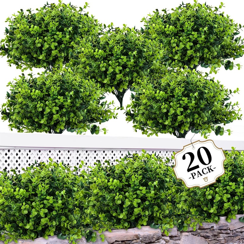 ColoPlay 20 Bundles Artificial Greenery Boxwood Plants, Fake Plant for Garden Porch, Window Box, Home Wedding, Farmhouse, and Indoor Outdoor Decoration - Image 1