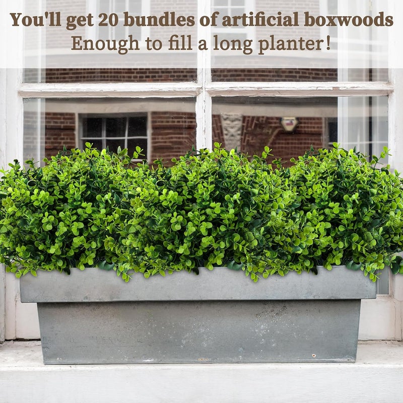 ColoPlay 20 Bundles Artificial Greenery Boxwood Plants, Fake Plant for Garden Porch, Window Box, Home Wedding, Farmhouse, and Indoor Outdoor Decoration - Image 3