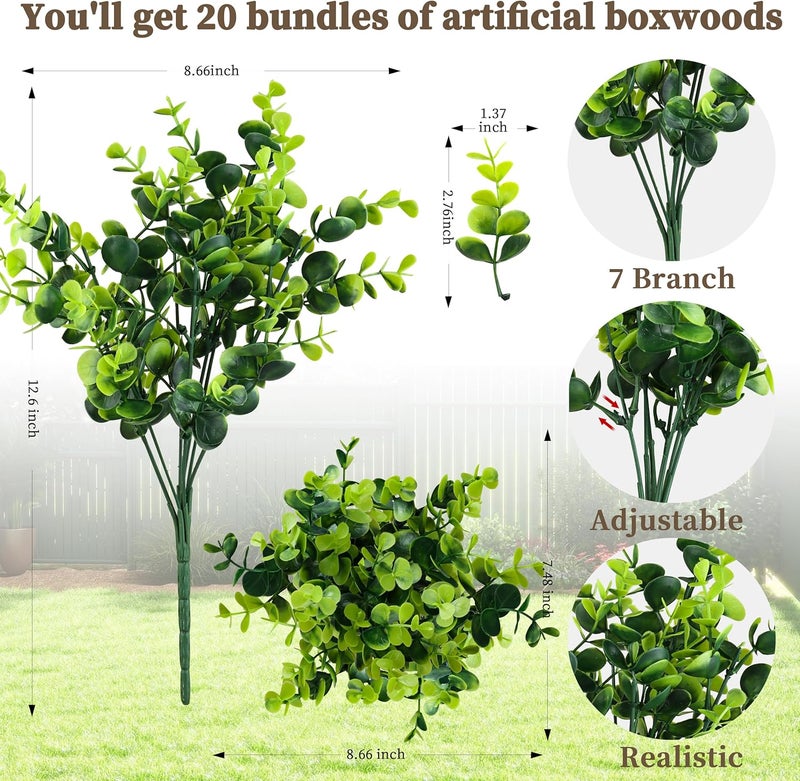 ColoPlay 20 Bundles Artificial Greenery Boxwood Plants, Fake Plant for Garden Porch, Window Box, Home Wedding, Farmhouse, and Indoor Outdoor Decoration - Image 2