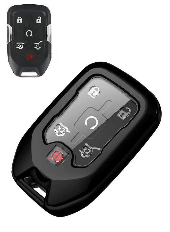اتش واي غطاء مفتاح سيارة شيفروليه من TPU الناعم الفاخر - غطاء حماية كامل يتوافق مع شيفروليه سيلفرادو 2017-2021، سوبربان، تاهو، جي إم سي أكاديا، سييرا، تيرين، يوكون - أسود - Image 1