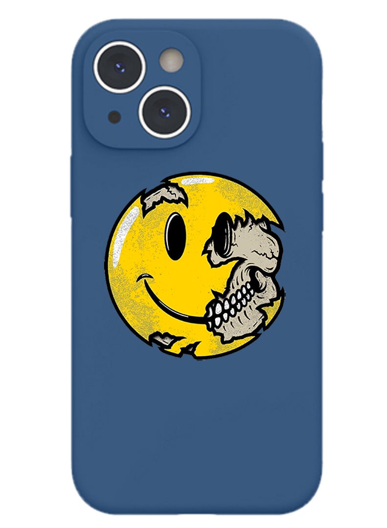 Theodor Protective Slim Fit Case Liquid Silicone Cover with Full Body Protection Anti-Scratch Shockproof Case For iPhone 15 Blue  - Smiley - Image 1