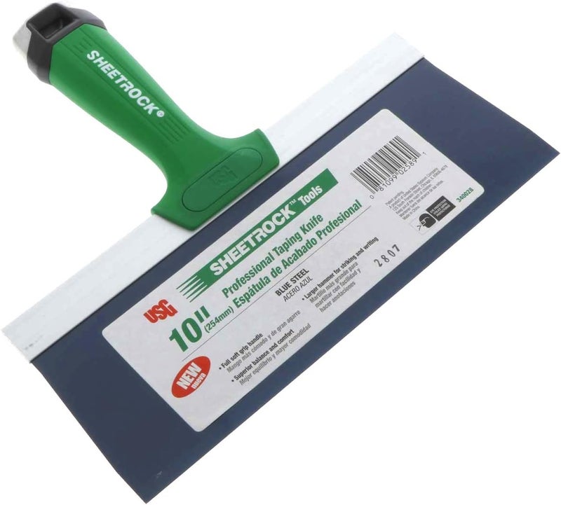 USG Pro Drywall Taping Knife, Blue Steel w/Soft Grip Handle & Hammer End (10-Inch Blade)