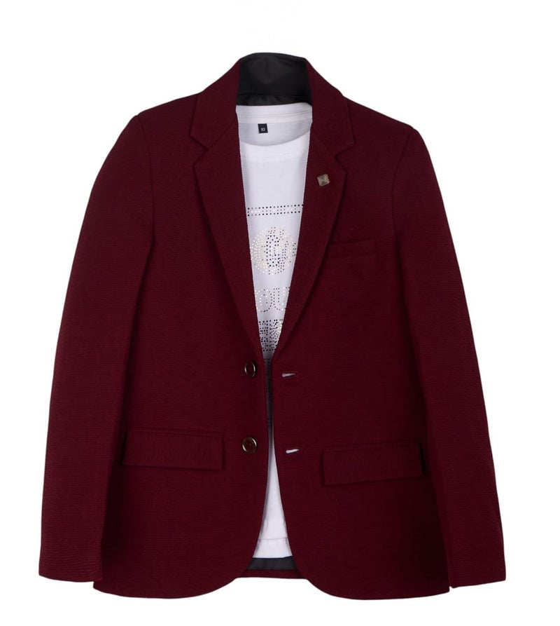 CHARCHIT Boys Regular Fit Plain Blazer and T-Shirt Maroon - Image 1