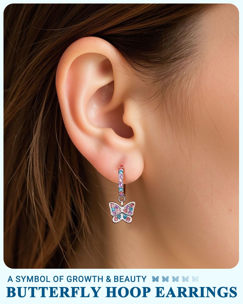 BxkSky Hypoallergenic Butterfly Hoop Huggie Earrings for Girls 8 12 10 11 14 Year Old Birthday Granddaughter from Grandma Christmas Graduation Gifts Easter Basket Stuffers for Tween Teen Girl Trendy Stuff - Image 2