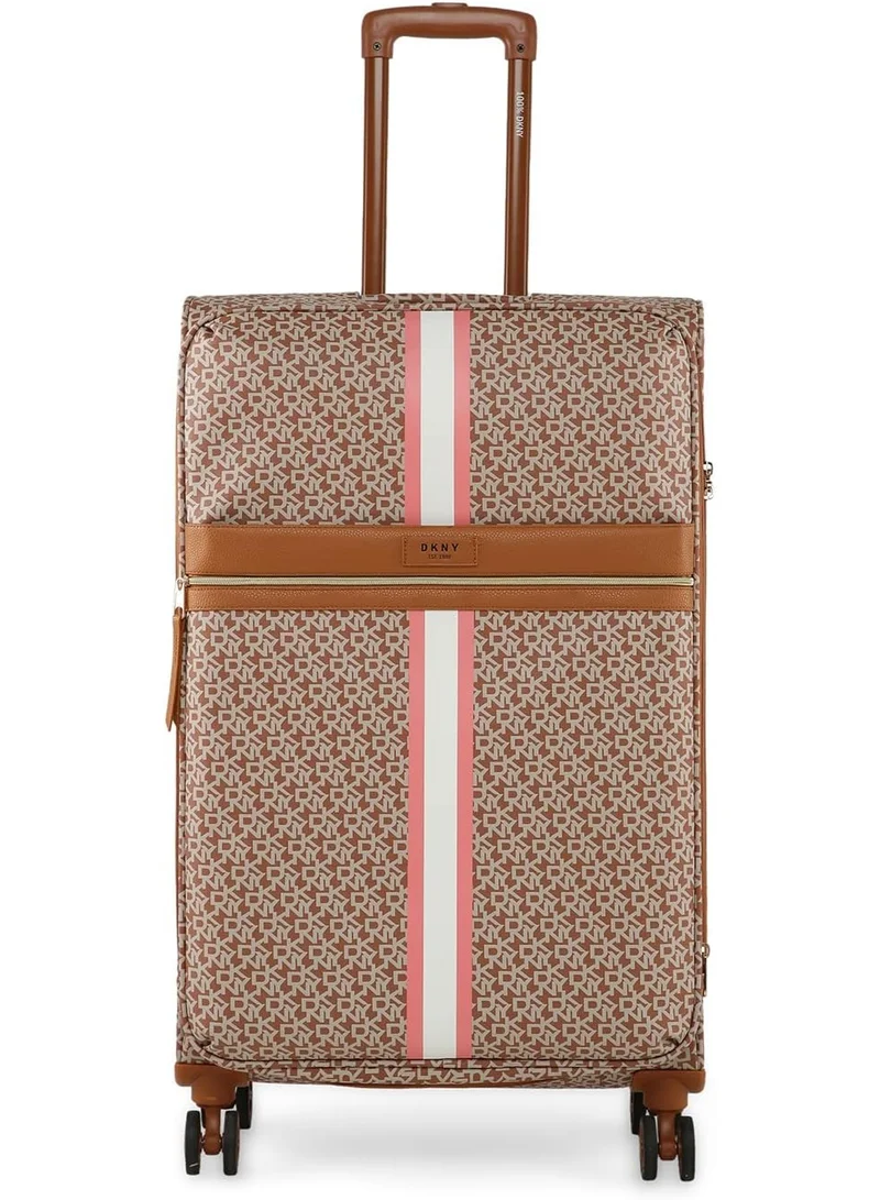 دكني حقيبة سفر DKNY Signature Stripe ناعمة الجوانب بعجلات للجنسين | خفيفة الوزن للغاية من مادة ABS مع عجلات دوارة (لون القيقب، ٢٨ بوصة)