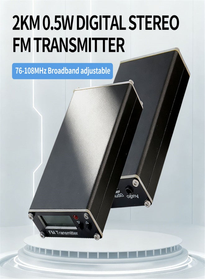 جهاز إرسال FM ستيريو بشاشة رقمية بقدرة 0.5 واط، بمدى 2 كيلومتر، مع ضبط نطاق ترددي واسع من 76 إلى 108 ميجاهرتز. - Image 2