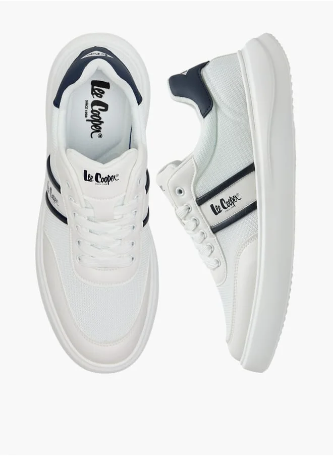 Lee Cooper Men's Logo Print Panelled Sneakers with Lace-Up Closure