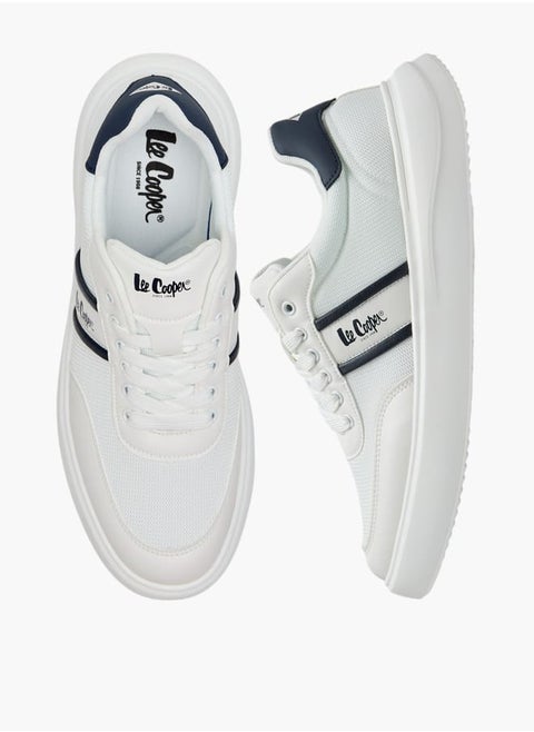 Men's Logo Print Panelled Sneakers with Lace-Up Closure