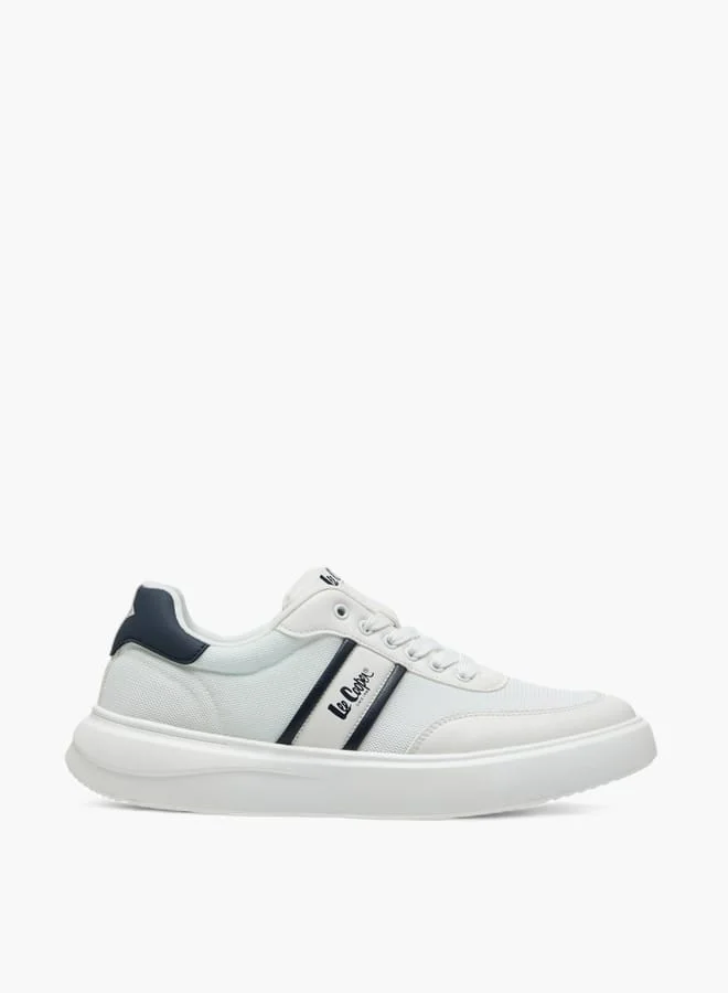 Lee Cooper Men's Logo Print Panelled Sneakers with Lace-Up Closure