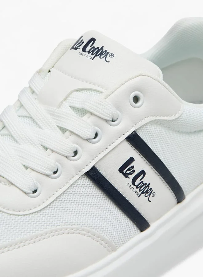 Lee Cooper Men's Logo Print Panelled Sneakers with Lace-Up Closure