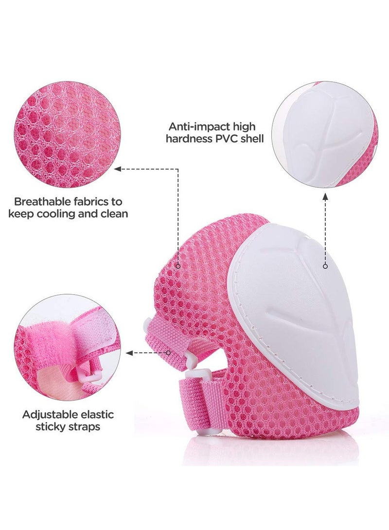 Roller Skating protective gear children's helmet set of riding elbow wristband, skateboard skates balance bike helmet knee pads 7 pcs - Pink  - Image 3