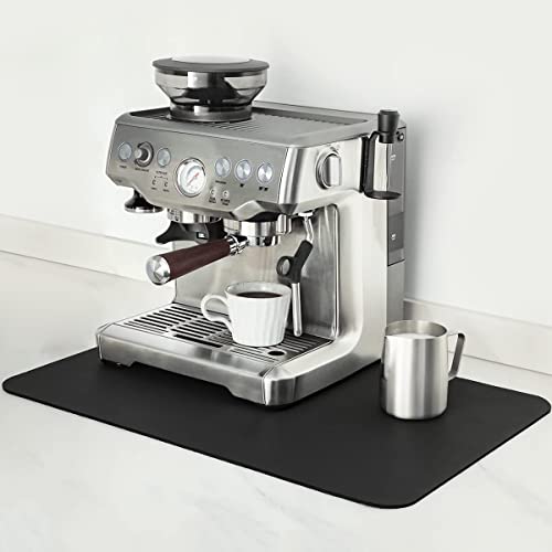 Mimore Coffee Mat - 12x19 Inch Black Countertop Mat - Absorbent, Hides Stains, Rubber Backed - Dish Drying Mat Fits Under Coffee Maker or Espresso Machine - Image 1