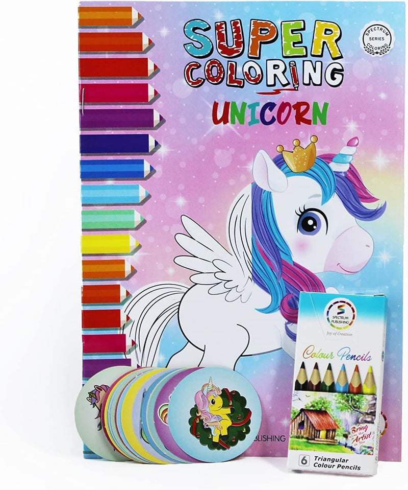 super coloring unicorn book with colors and stickers