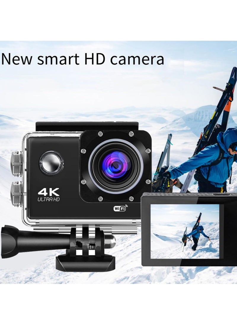 Generic - 4K Action Camera, Outdoor Waterproof Sports Camera, IPS Real Color Touchscreen Photography Camera, Adjustable View Angle WIFI Camera With Time Lapse Slow Motion, (1pc, Black) - Image 1