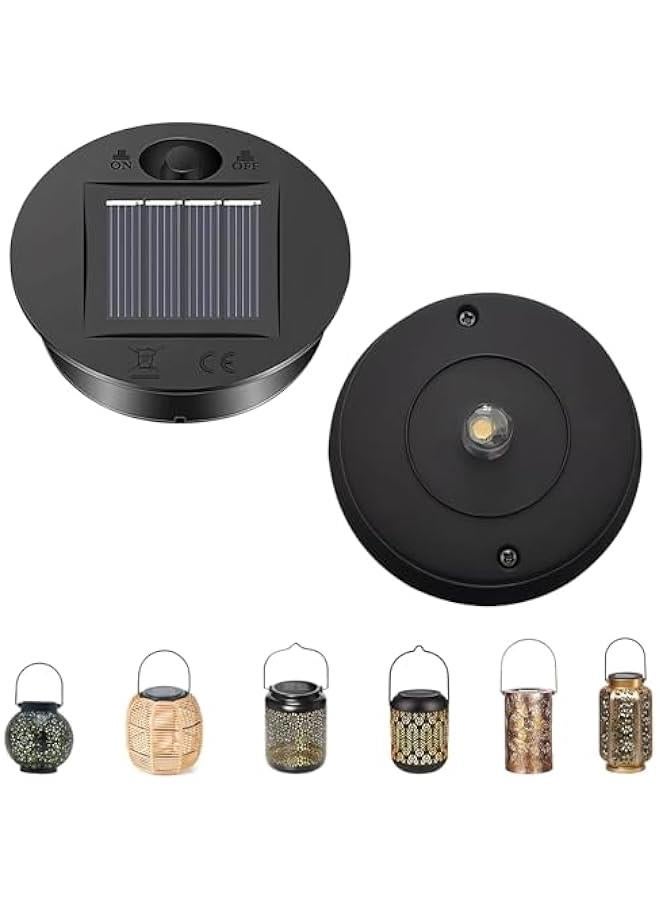 Solar Lights Replacement Parts, Set of 2 Solar Lights Replacement Top with LED Warm White Light, Waterproof Solar Replacement Lid Solar Lights Solar Panel Replacement Part for Solar Lanterns, Garden  - Image 1