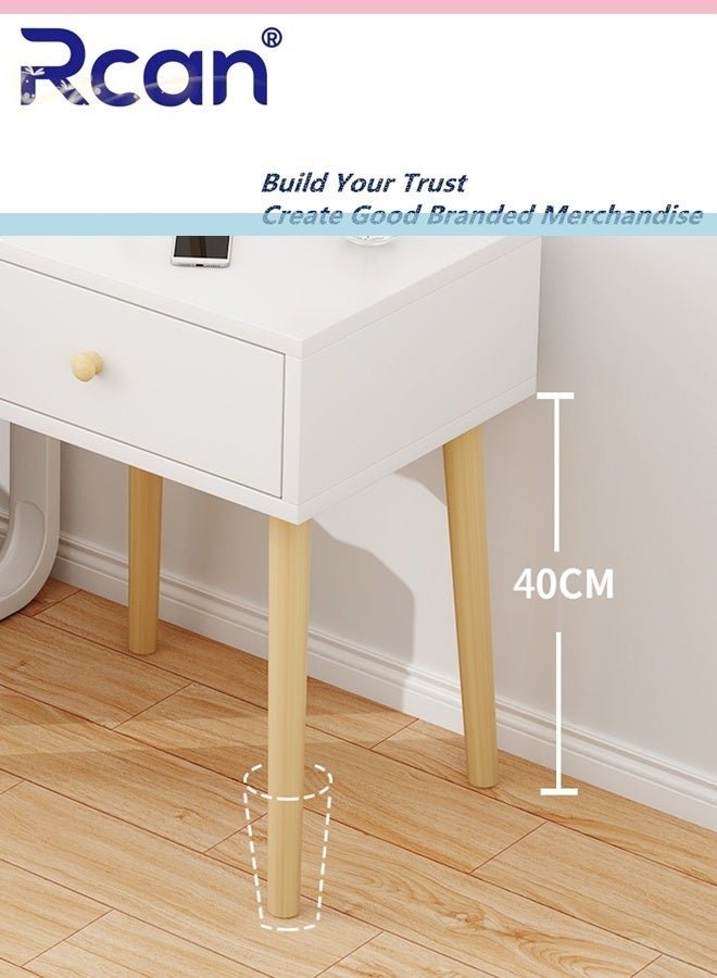 Rcan Nightstand Home Bedside Table Modern Nightstands End Coffee Table with Open Storage Shelf Solid Wood Legs Coffee Table End Table for Bedroom Living Room Office and Dorm - Image 3
