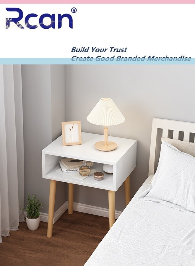 Rcan Nightstand Home Bedside Table Modern Nightstands End Coffee Table with Open Storage Shelf Solid Wood Legs Coffee Table End Table for Bedroom Living Room Office and Dorm - Image 1