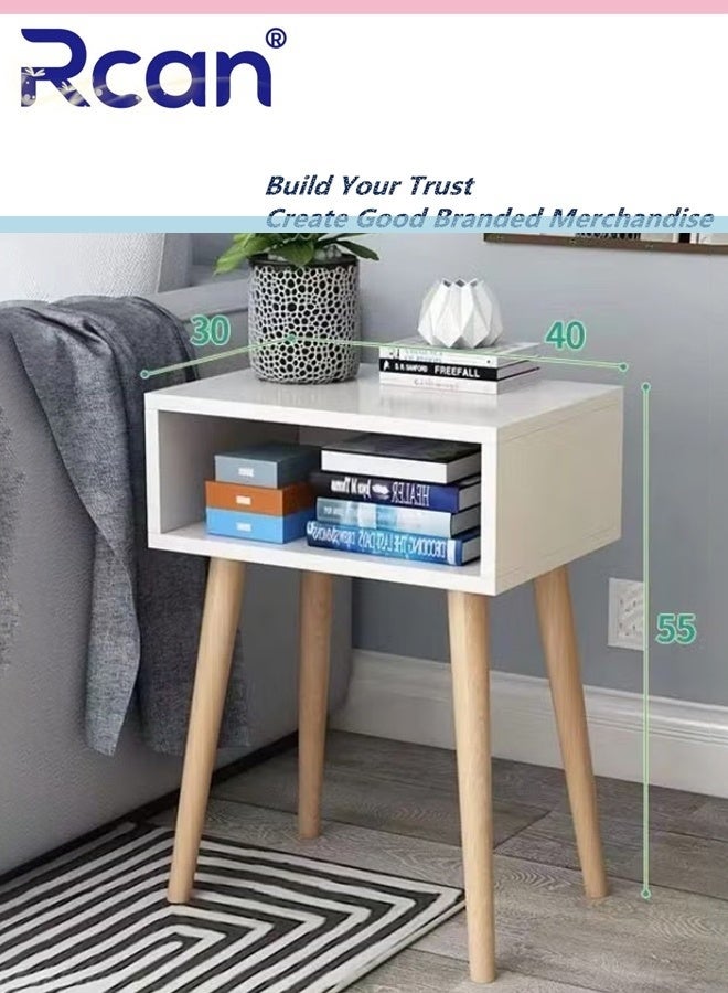 Rcan Nightstand Home Bedside Table Modern Nightstands End Coffee Table with Open Storage Shelf Solid Wood Legs Coffee Table End Table for Bedroom Living Room Office and Dorm - Image 2