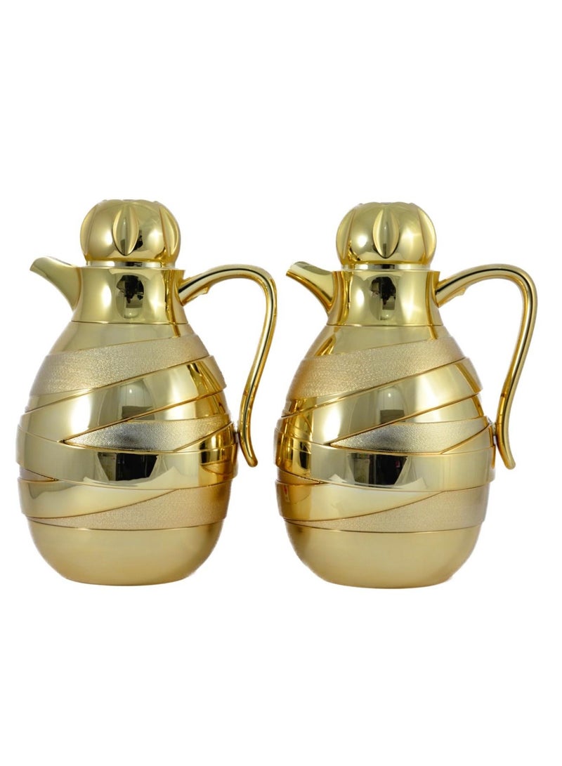 Homemaker 2-Piece Tea & Coffee Flask - 1 Liter & 1 Liter Capacity - Glass Inner - ABS Body - Gold - Image 1