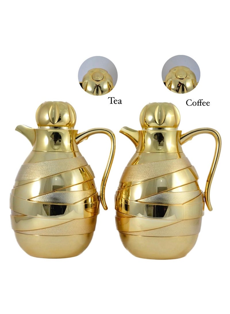 Homemaker 2-Piece Tea & Coffee Flask - 1 Liter & 1 Liter Capacity - Glass Inner - ABS Body - Gold - Image 4