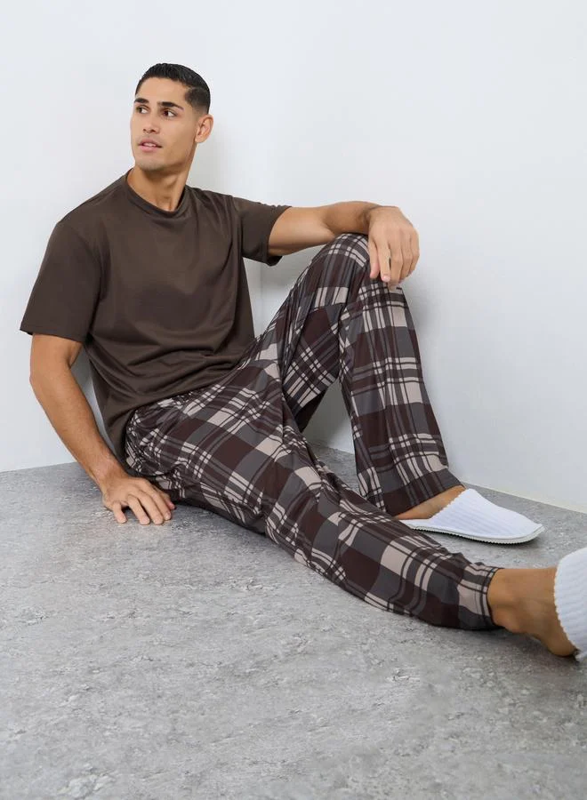 Relaxed Fit Checked T-Shirt and Long Pyjama Set