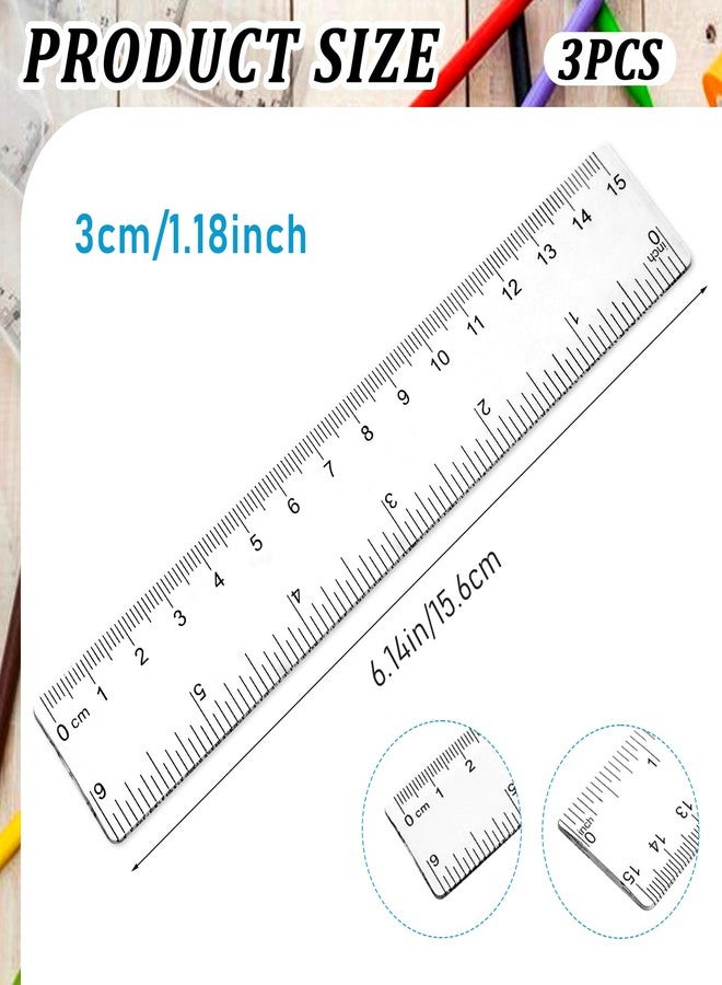 Bruislard 6 Inch Ruler Set 3 Pack Plastic Straight Rulers Transparent Measuring Tool for Student School Office Drawing with Inches and Clear Metric Measuring Small Ruler - Image 2