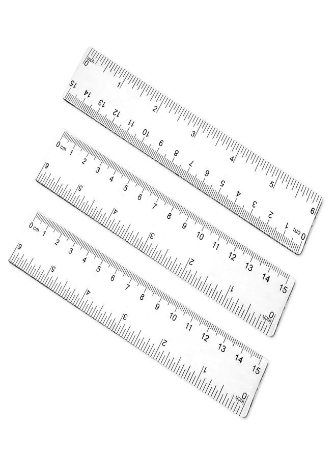 Bruislard 6 Inch Ruler Set 3 Pack Plastic Straight Rulers Transparent Measuring Tool for Student School Office Drawing with Inches and Clear Metric Measuring Small Ruler - Image 1
