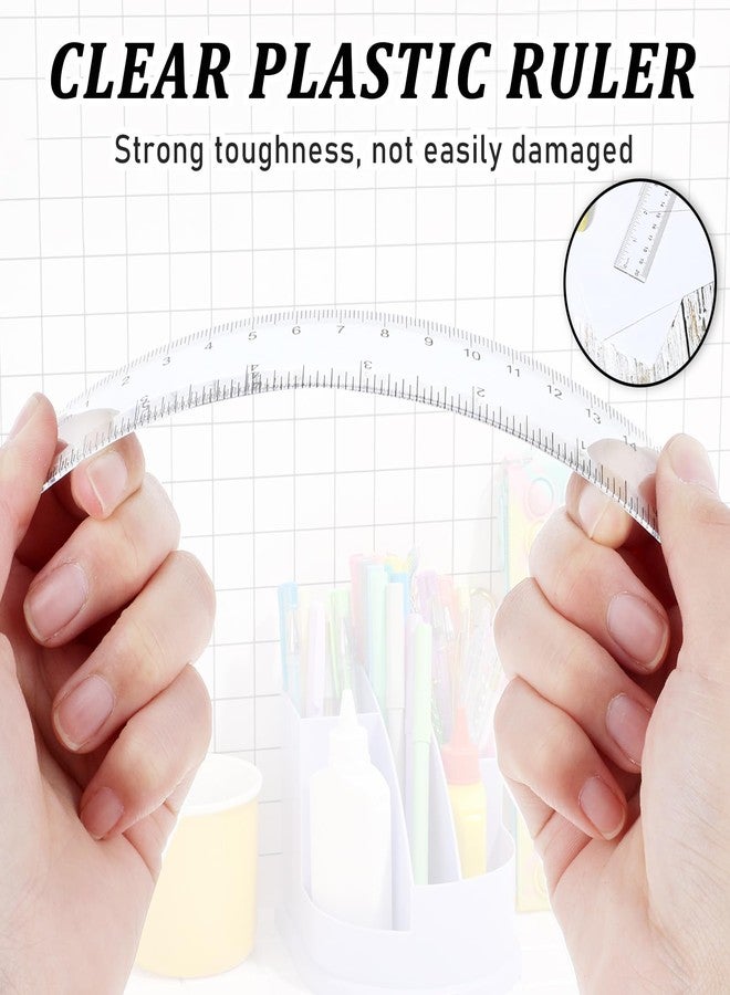 Bruislard 6 Inch Ruler Set 3 Pack Plastic Straight Rulers Transparent Measuring Tool for Student School Office Drawing with Inches and Clear Metric Measuring Small Ruler - Image 3