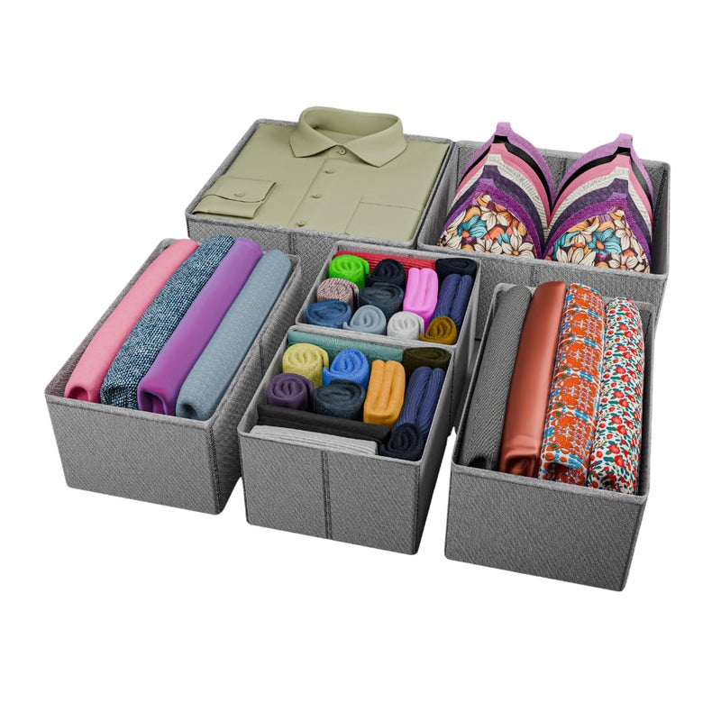 Skrill Skrill 6Piece Foldable Cloth Storage Box Set Cube Baskets Bins Dividers for Closet Dresser Drawer Organization Storage for Shirts Pants Underwear Bras Socks More Grey - Image 1