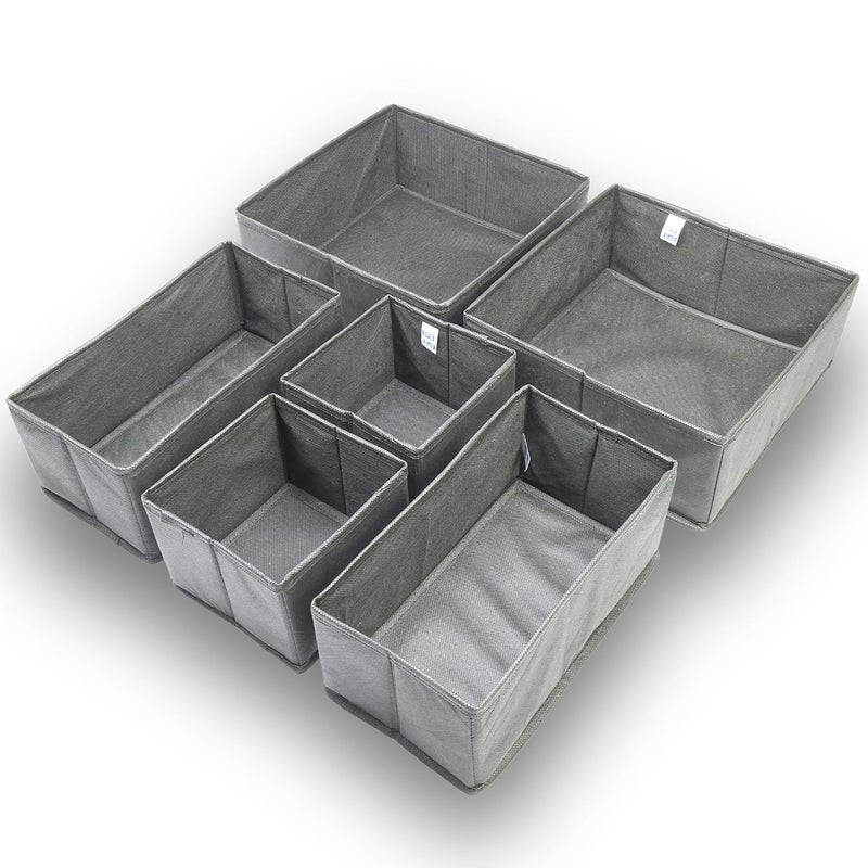 Skrill Skrill 6Piece Foldable Cloth Storage Box Set Cube Baskets Bins Dividers for Closet Dresser Drawer Organization Storage for Shirts Pants Underwear Bras Socks More Grey - Image 2