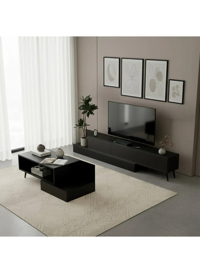 Stylish Home Black TV and Coffee Table Set - SH55 - Image 1