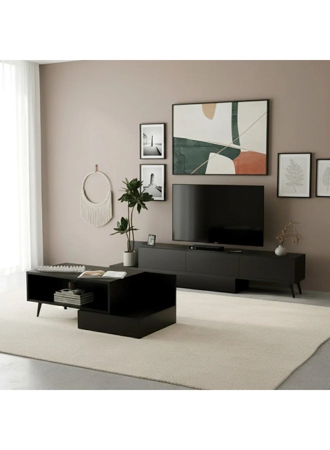 Stylish Home Black TV and Coffee Table Set - SH55 - Image 3
