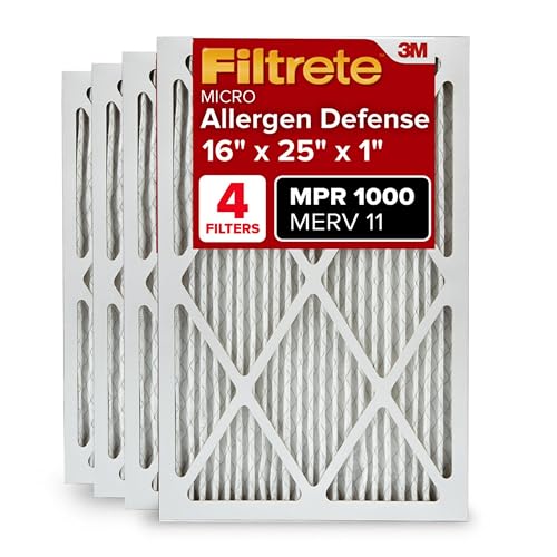Filtrete 16x25x1 AC Furnace Air Filter, MERV 11, MPR 1000, Micro Allergen Defense, 3-Month Pleated 1-Inch Electrostatic Air Cleaning Filter, 4 Pack (Actual Size 15.69 x 24.69 x 0.81 in) - Image 1