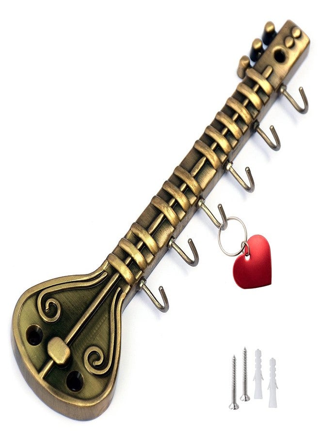 Indeed Sitar Antique Key Holder for Home & Office Antique Brass/ 6 Pin Key Hanging Hooks/Key Chain Hanging/Wall Mounted Key Holder/Wall Hook Stand - Image 2