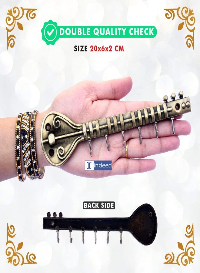 Indeed Sitar Antique Key Holder for Home & Office Antique Brass/ 6 Pin Key Hanging Hooks/Key Chain Hanging/Wall Mounted Key Holder/Wall Hook Stand - Image 5