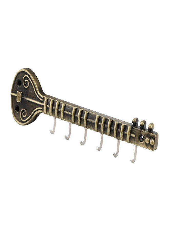 Indeed Sitar Antique Key Holder for Home & Office Antique Brass/ 6 Pin Key Hanging Hooks/Key Chain Hanging/Wall Mounted Key Holder/Wall Hook Stand - Image 1