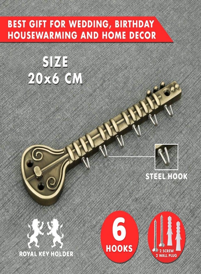 Indeed Sitar Antique Key Holder for Home & Office Antique Brass/ 6 Pin Key Hanging Hooks/Key Chain Hanging/Wall Mounted Key Holder/Wall Hook Stand - Image 3