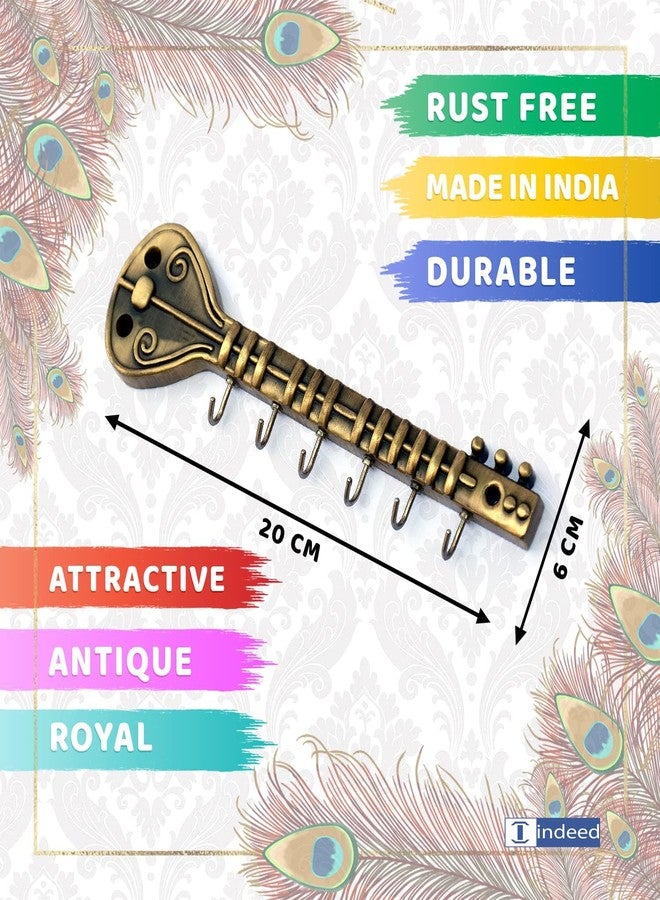 Indeed Sitar Antique Key Holder for Home & Office Antique Brass/ 6 Pin Key Hanging Hooks/Key Chain Hanging/Wall Mounted Key Holder/Wall Hook Stand - Image 4