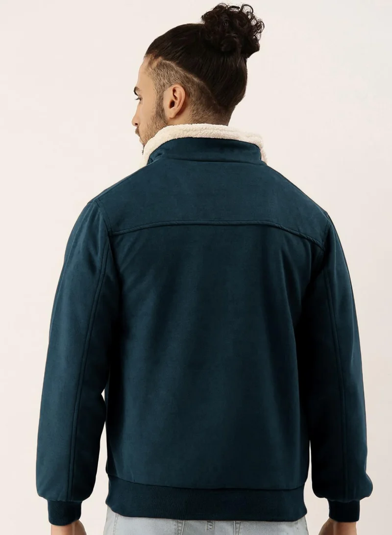 CAHOOT  Men's Saltbox Blue Fur-Lined Suede Bomber Jacket for Men | Best Price UAE