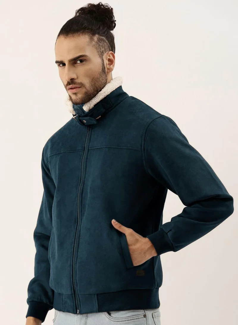 CAHOOT  Men's Saltbox Blue Fur-Lined Suede Bomber Jacket for Men | Best Price UAE