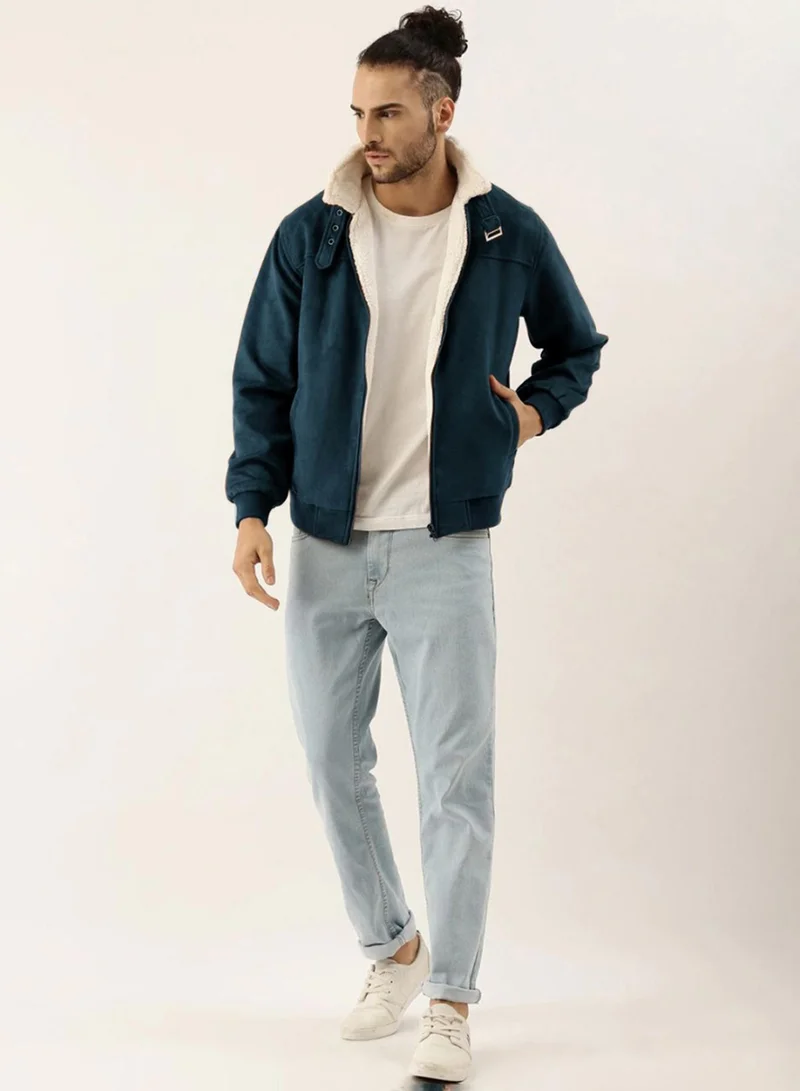 CAHOOT  Men's Saltbox Blue Fur-Lined Suede Bomber Jacket for Men | Best Price UAE