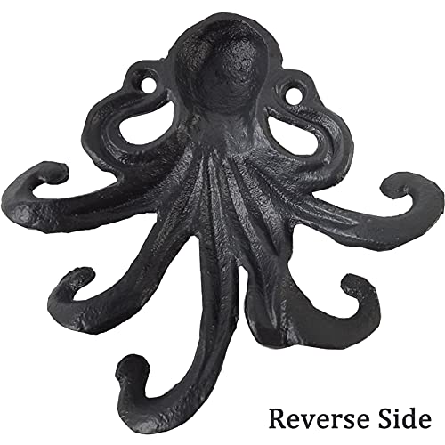 YOOHUA 2PCS 6Inch Cast Iron Octopus Decorative Coat Hook - Wall Mounted Nautical Hand Towel Rack Holder with Screws, Rustic Metal Clothing Hanger for Bedroom/Bathroom/Kitchen/Balcony - Image 2