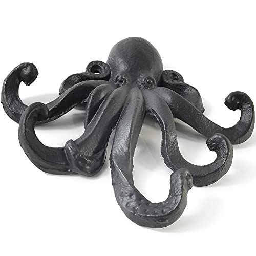 YOOHUA 2PCS 6Inch Cast Iron Octopus Decorative Coat Hook - Wall Mounted Nautical Hand Towel Rack Holder with Screws, Rustic Metal Clothing Hanger for Bedroom/Bathroom/Kitchen/Balcony - Image 3